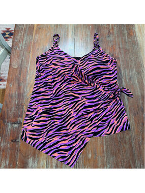 Magicsuit Carma Faux Wrap Tankini Top Swimsuit Zebra Tiger Asymmetric Purple 16